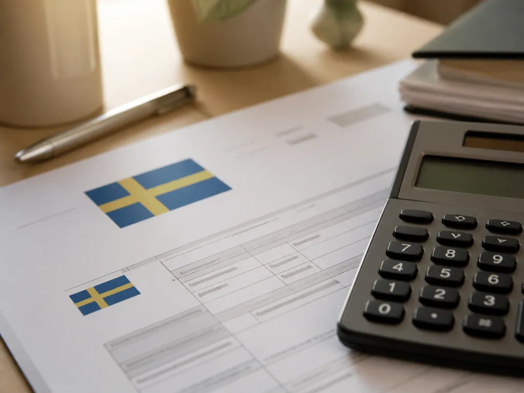 Skattetabell 2025 – skattedokument och miniräknare på skrivbord